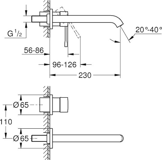 Grohe Essence Set Mischer & Auslauf für Wandmontage für für Waschbecken 1 Ausfahrt Graphite