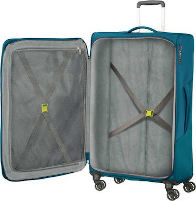 American Tourister Summerfunk Large Travel Suitcase Fabric Turquoise with 4 Wheels Height 79cm