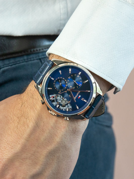 Tommy Hilfiger Baker Men's Watch 43.5mm Chronograph Battery with Blue Leather Strap