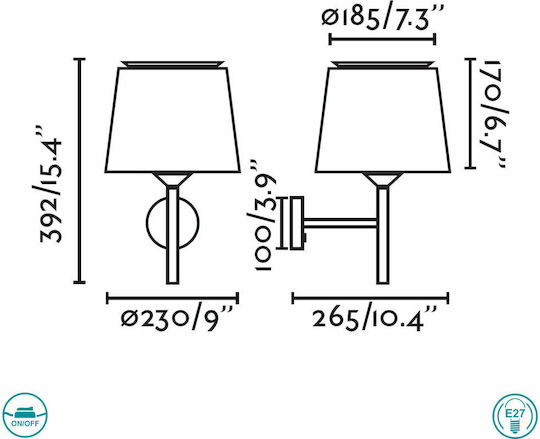 Faro Barcelona Savoy Classic Lamp Wall with Socket E27 Green 23cm