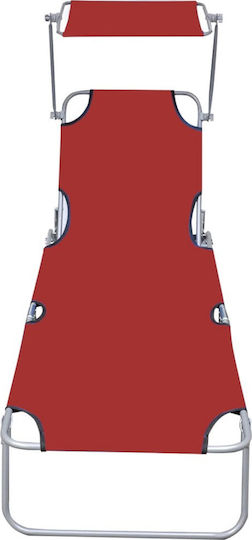 vidaXL Foldable Aluminum Beach Sunbed Red with Shader 188.5x57.5x27cm