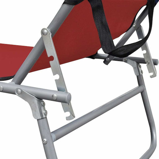 vidaXL Foldable Aluminum Beach Sunbed Red with Shader 188.5x57.5x27cm