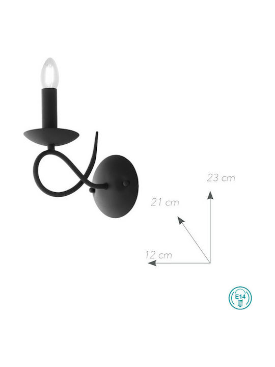 Fan Europe Beatrice-AP Vintage Lamp Wall with Socket E14 Black 12x11cm