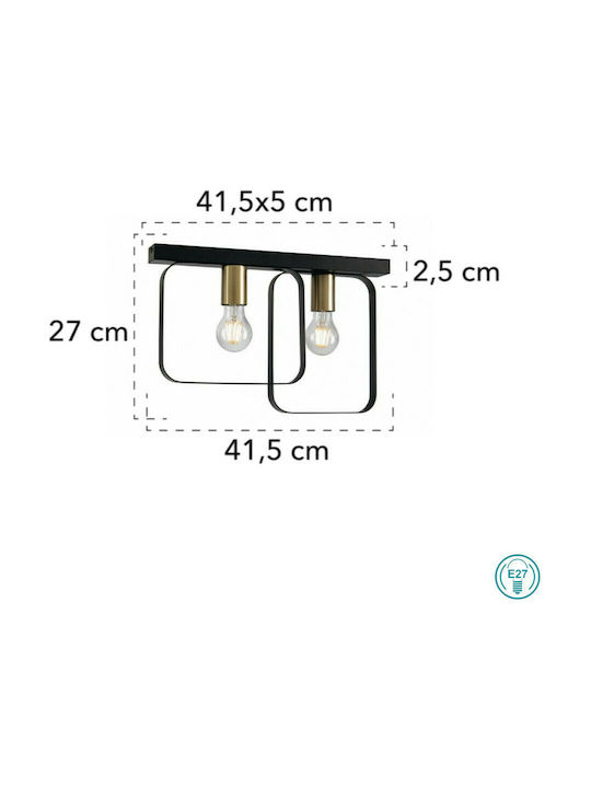 Fan Europe Smith-PL2 Ceiling Mount Light 41.5cm Black with Socket E27
