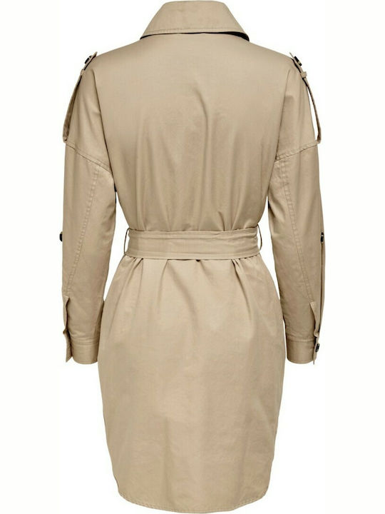 Only Women's Midi Gabardine with Buttons Beige