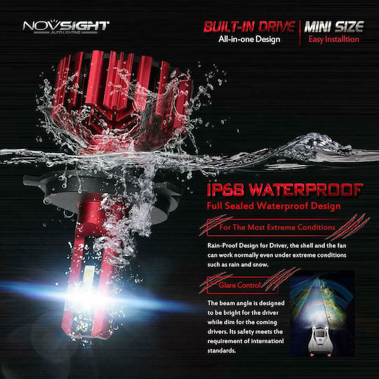 NovSight Λάμπες Αυτοκινήτου H4 LED 6000K Ψυχρό Λευκό 12-24V 30W 2τμχ
