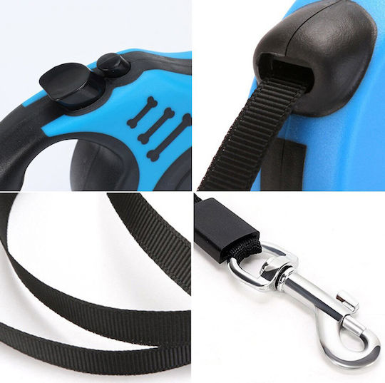Klappbar Hundeleine/Führleine Riemen TMV-0046 mit Stop in Blau Farbe 5m bis zu 15kg