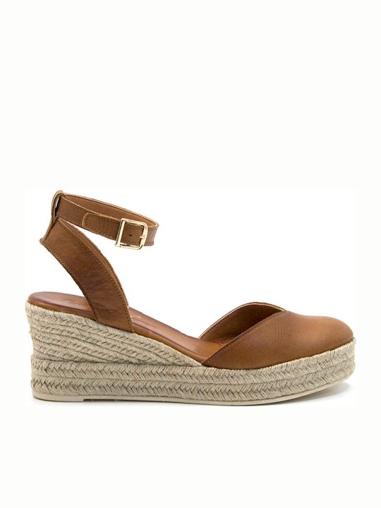 Women's Leather Platform Espadrilles Tabac Brown