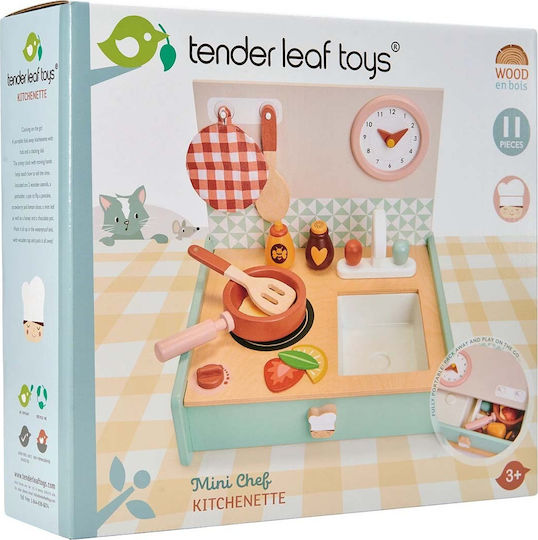 Tender Leaf Toys Children's Kitchen Wooden Portable Kitchen made of Wood 11pcs