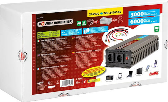 Lampa Invertor Auto 3000W pentru Convertirea 24V DC în 220V AC cu 1xUSB