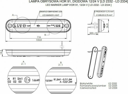 Horpol K07-LD2334-YEL Truck Volume Light 12 / 24V - Yellow