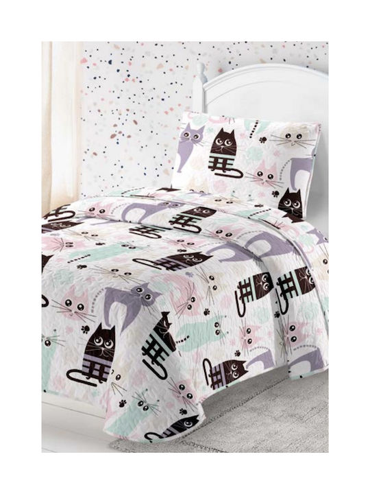 Saint Clair Kids Quilt Single Kitty Multicolour 160x220cm 1714086220001
