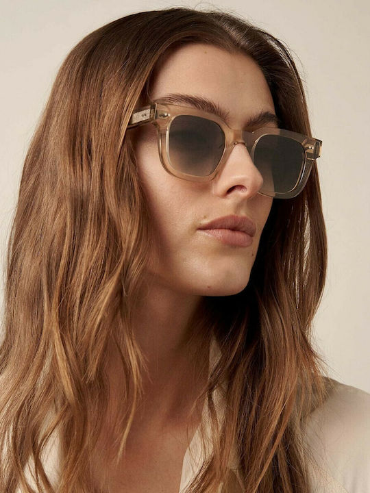 Chimi 04 Unisex Sunglasses with Beige Plastic Frame and Brown Gradient Lens 04-ECRU-47