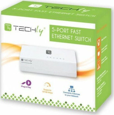 Techly Switch Hub 5 Ports 10/100 Mbps Unmanaged L2 Switch with 5 Ethernet Ports and 5 SFP Ports