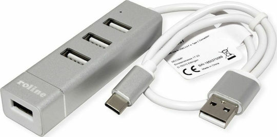 Roline USB-Hub 4 Anschlüsse USB 2.0 mit USB-A Anschluss Silber