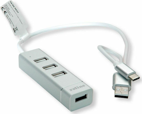 Roline USB-Hub 4 Anschlüsse USB 2.0 mit USB-A Anschluss Silber