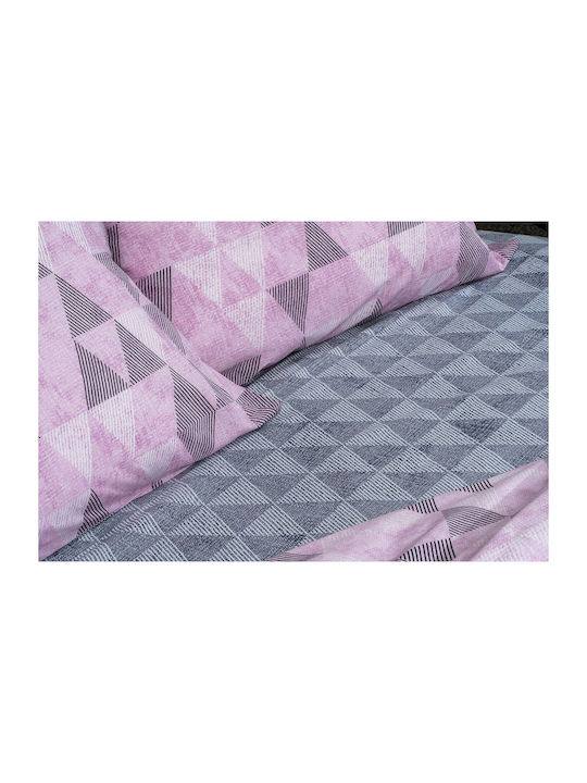 Beauty Home Σετ Παπλωματοθήκη 225x240cm Υπέρδιπλη με 2 Μαξιλαροθήκες Leda 1976 Ροζ - Γκρι
