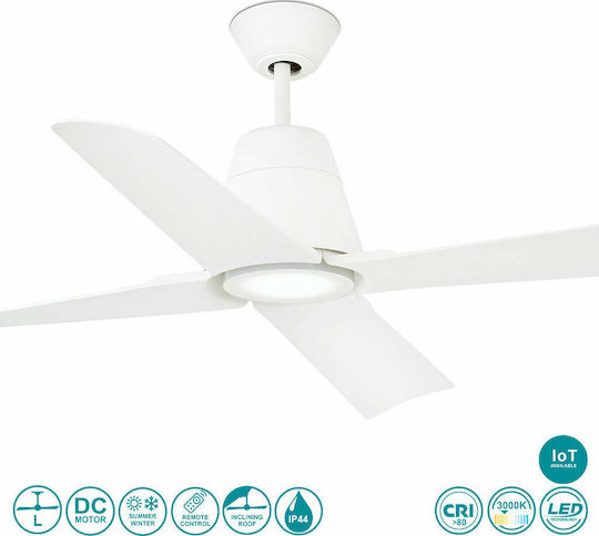 Faro Barcelona Typhoon M IP44 TUYA Ceiling Fan 130cm with Light Fixture Matt White