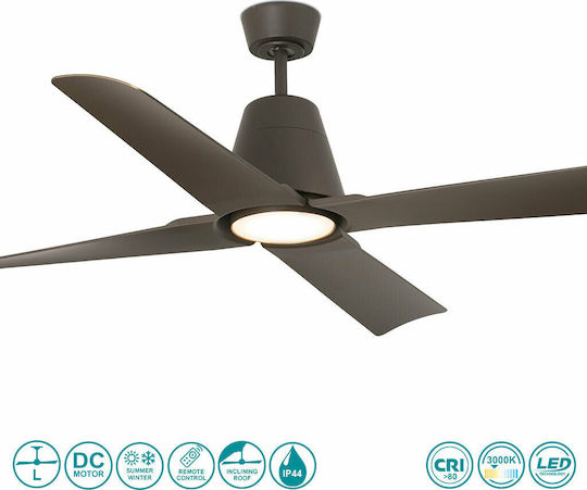 Faro Barcelona Typhoon M IP44 Ceiling Fan 130cm with Light Fixture Brown