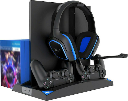 iPega Multifunctional Vertical Stand Зарядна станция за 2 контролера PS4 с LED осветление Черен