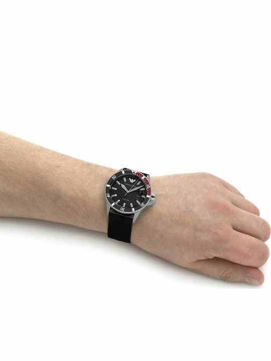 Emporio Armani Diver Ανδρικό Ρολόι 43mm Μπαταρίας με Μαύρο Καουτσούκ Λουράκι