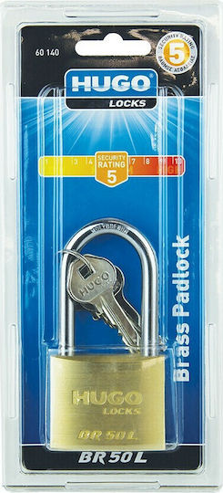 Hugo Locks BR50 L Steel Padlock Lengthened with Key 50mm 1pcs
