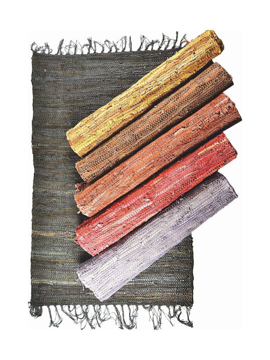 Sidirela Rug Fireplace Rectangular Leather with Fringes Unfired Black