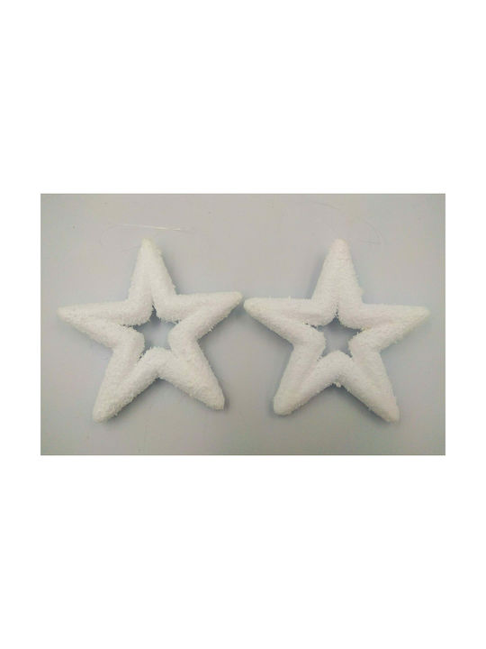 Set of Plastic White Star Christmas Tree Ornaments 2 Pieces