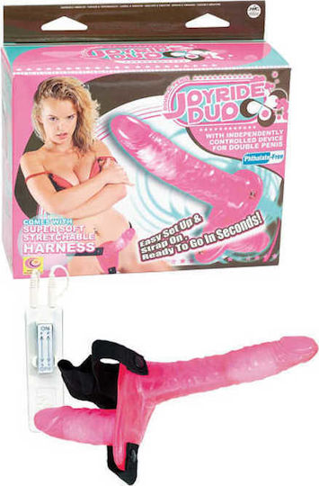 Nanma Joyride Duo Double Penis Vibrating Dildo Strap On Harness με Διπλό Dildo και Δόνηση σε Ροζ Χρώμα