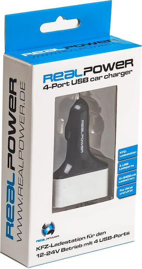RealPower Φορτιστής Αυτοκινήτου 48W με Θύρες: 4xUSB Μαύρος