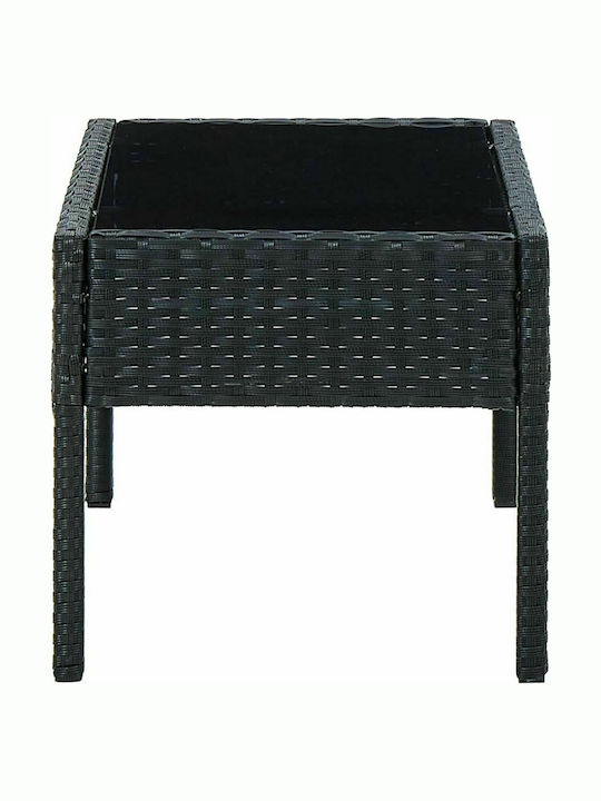 Sitting Room Outdoor Table with Glass Surface and Rattan Frame Black 75x40x37cm