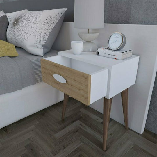Bedside Table Laber Wooden Walnut White Sonoma 45x30x57.5cm