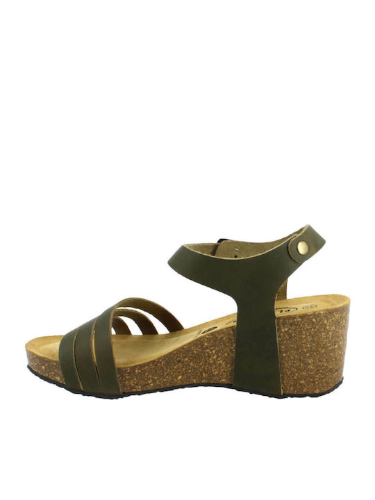 Women's Leather Ankle Strap Platforms Khaki