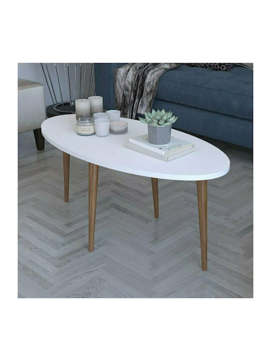 Oval Central Coffee Table Barton Wooden White - Brown W91xL45xH40cm