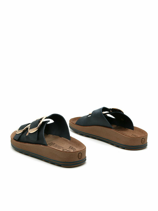 Despoina Leather Women's Flat Sandals Anatomic in Navy Blue Color