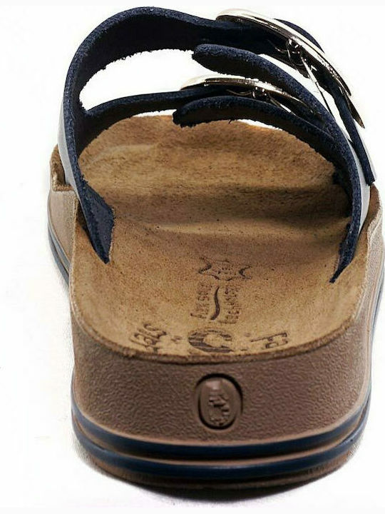 Despoina Leather Women's Flat Sandals Anatomic in Navy Blue Color