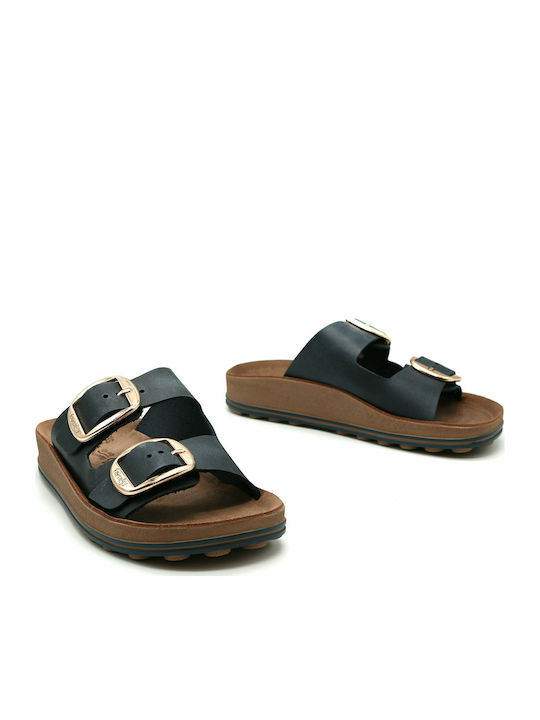 Despoina Leather Women's Flat Sandals Anatomic in Navy Blue Color