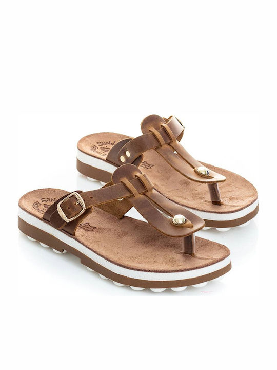 Mirabella Leather Women's Flat Sandals Anatomic Flatforms in Tabac Brown Color