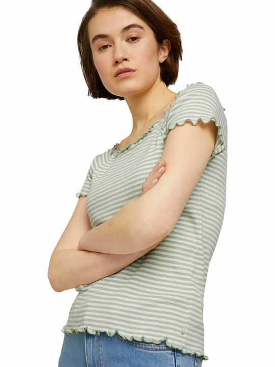 Women's Summer Blouse Short Sleeve Striped Green