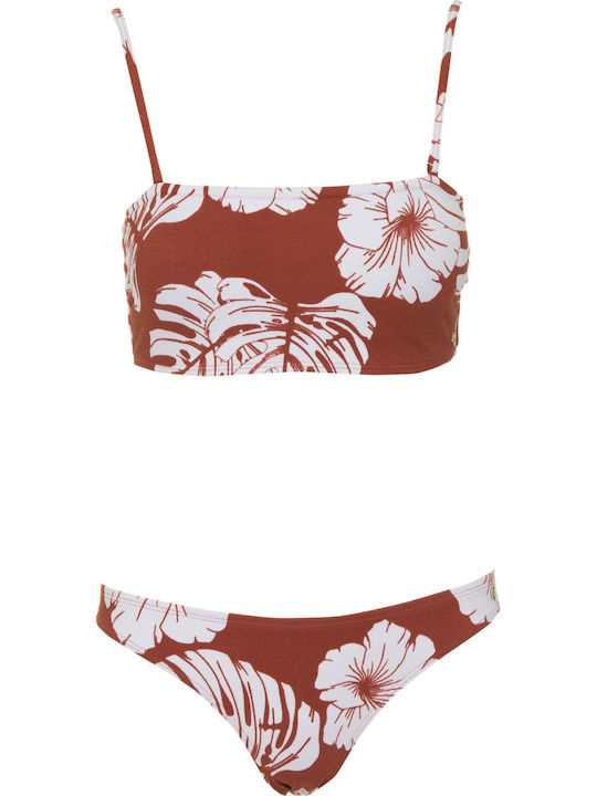 Bikini Set Sports Bra & Slip Bottom Garden Trip with Adjustable Straps Burgundy Floral