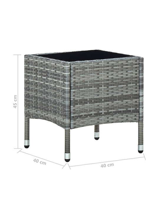 Auxiliary Outdoor Free Standing Table with Glass Surface and Rattan Frame Gray 40x40x45cm