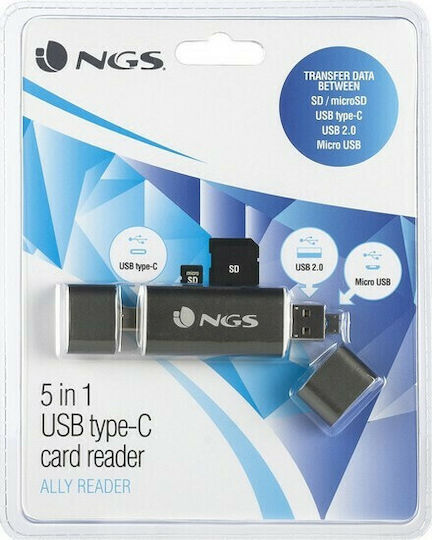 NGS Ally Card Reader micro USB Type-C για SD/microSD Γκρι