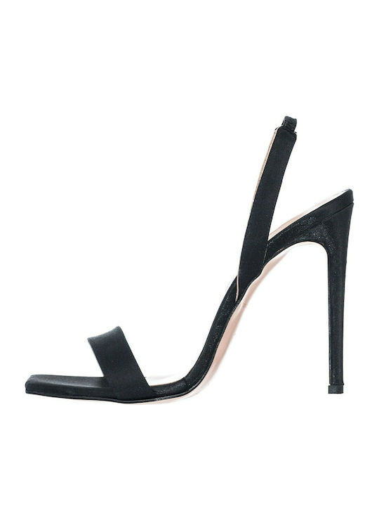 Women's Sandals with Thin High Heel In Black Colour E02-13175-34