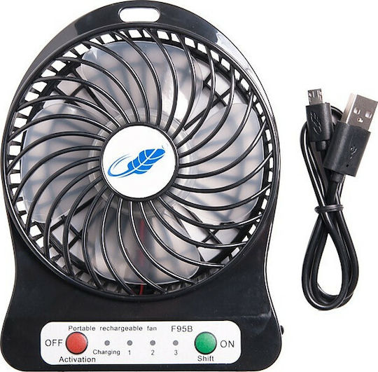 USB Ventilator mit Wiederaufladbarer Batterie 5W Schwarz