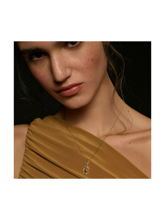 P D Paola Letter Collection "Υ" Necklace Monogram from Gold Plated Silver with Pearls & Zircon