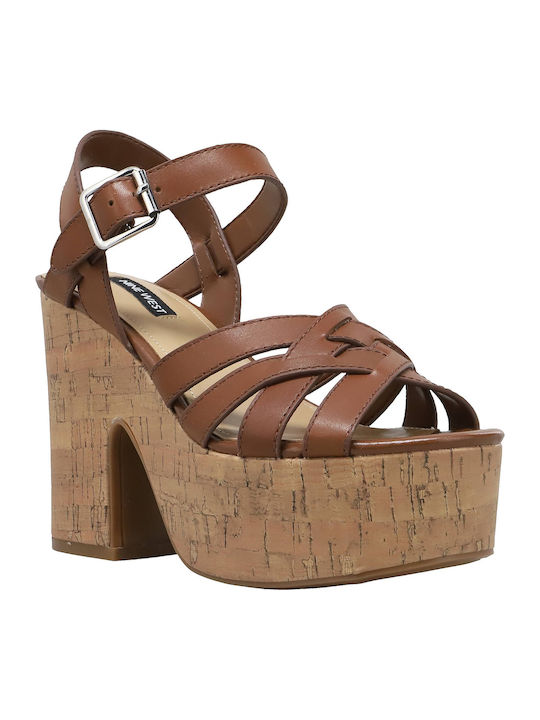 Nine West Le Cheers Δερμάτινα Πέδιλα Καφέ