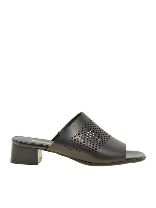 Ragazza Leder Mules mit Chunky Niedrig Absatz in Schwarz Farbe