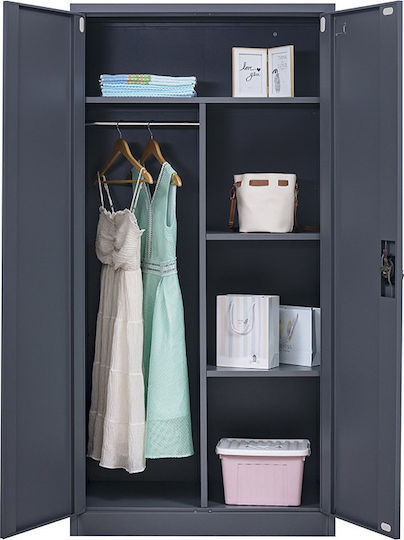 Double-Leaf Metallic Galvanized Cabinet with Locking Capability with Divider & 3 Shelves Anthracite Matte 70x40x171 cm