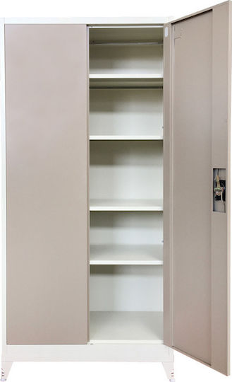 Zweiflügeliger Schrank Metallisch Verzinkt mit Trennwand & 3 Regale 70x40x181cm