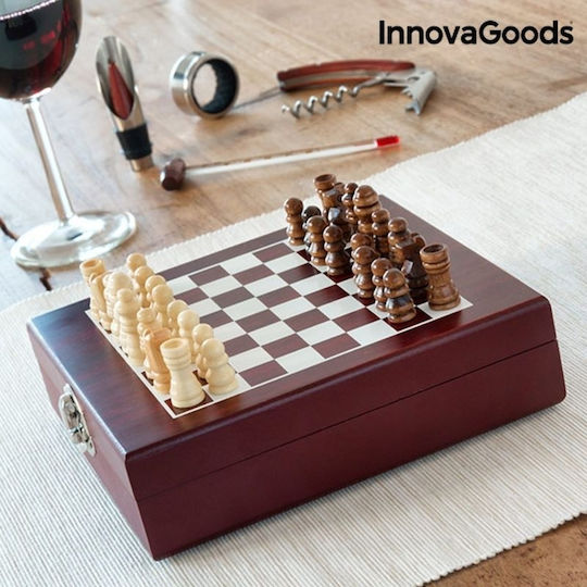 InnovaGoods Σετ Αξεσουάρ Κρασιού σε Ξύλινη Βαλίτσα με Σκάκι 37τμχ V0100602
